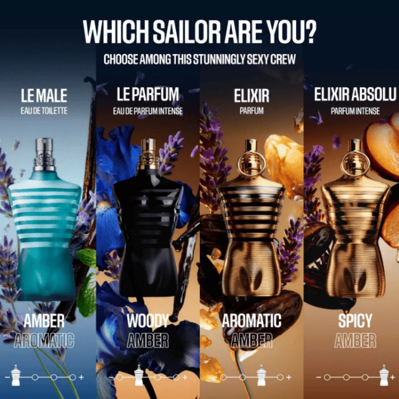 Jean Paul Gaultier Le Male Full Collection for Men | Le Male Original / Elixir / Le Parfum Intense / Le Beau Paradise Garden Complete Line |